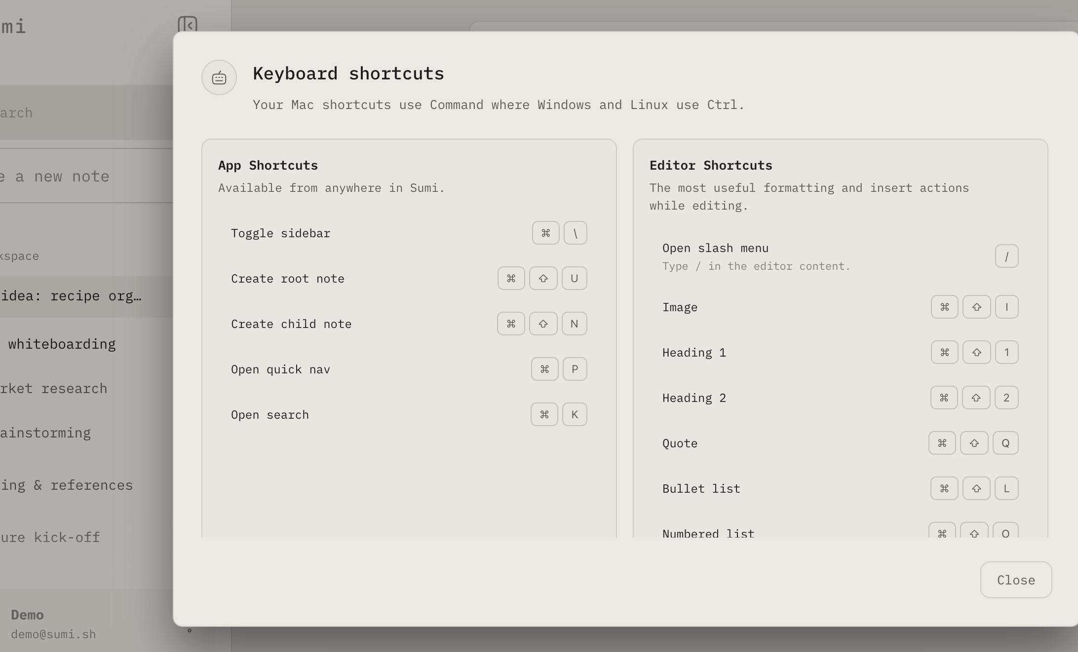 Keyboard shortcuts